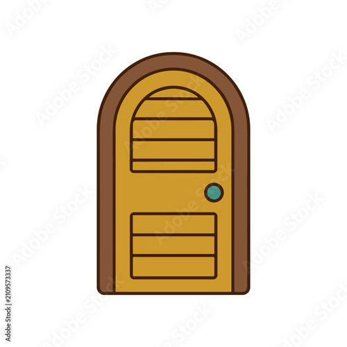 Yellow Arched Wooden Door With Panel.