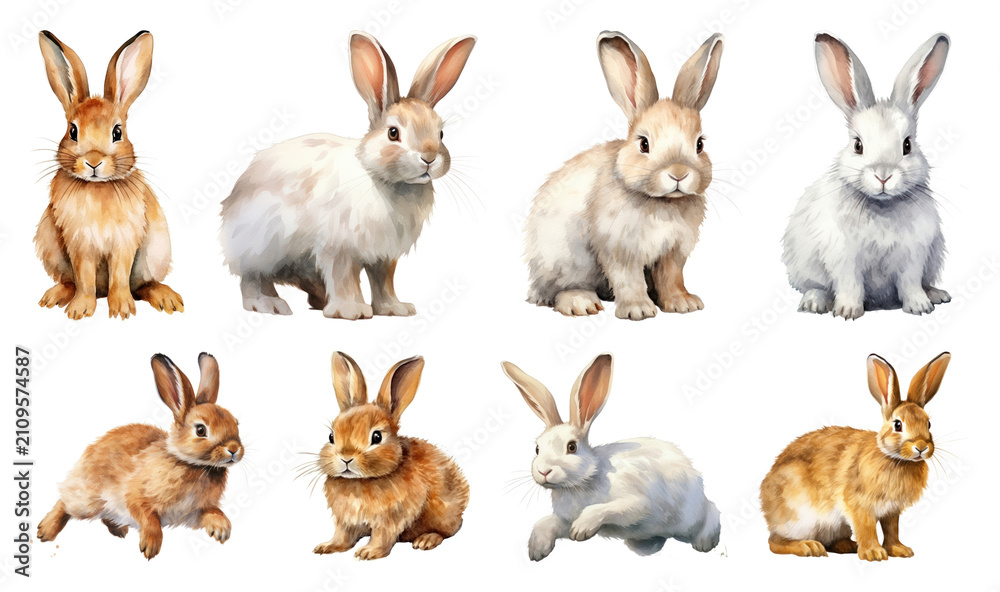 Fototapeta premium PNG Adorable rabbits in various poses, transparent background