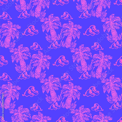 Hand-drawn abstract palm tree colorful seamless pattern Hawaiian ethnic boho print Vector