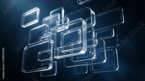 Abstract 3d background with floating transparent glass rectangles