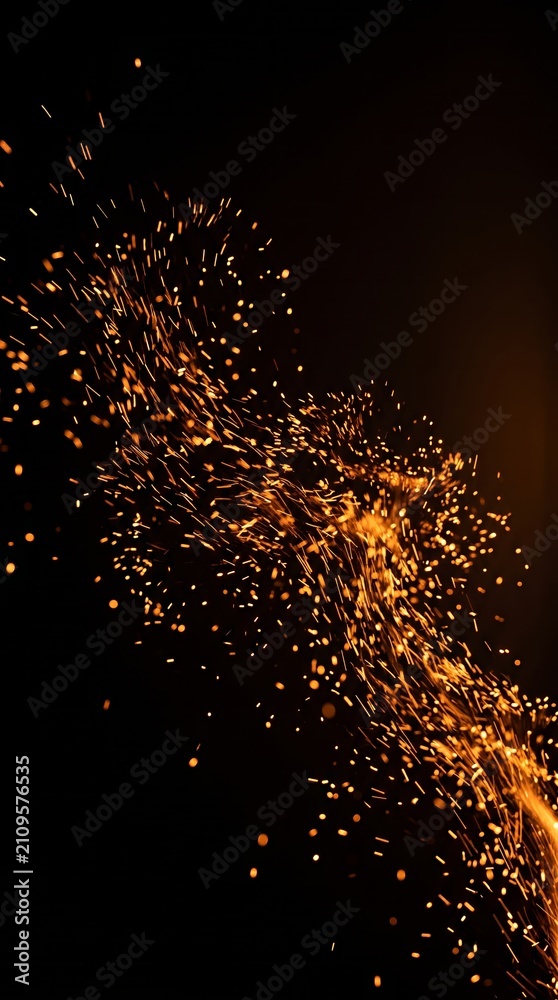 Fototapeta premium Glowing sparks of fire scatter on a black background. The concept is energy, warmth, and movement, ideal for themes of celebration and industry. Generative AI.
