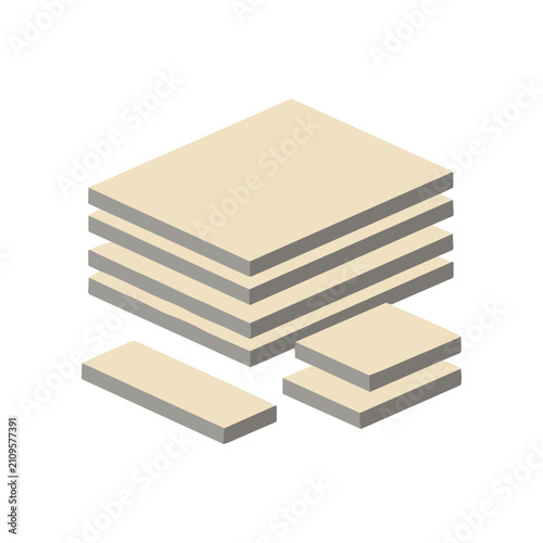 Fotografi Stack of flat rectangular beige boards.