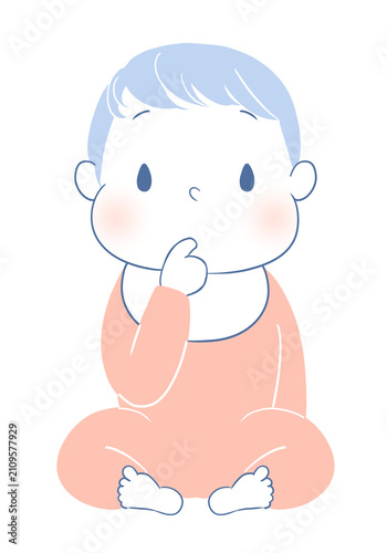 Obraz na płótnie おすわりして指しゃぶりをする赤ちゃんのイラスト