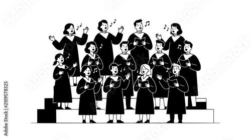 Fotografie Diverse Choir Singing Together on Stage, Musical Performance, Group Harmony