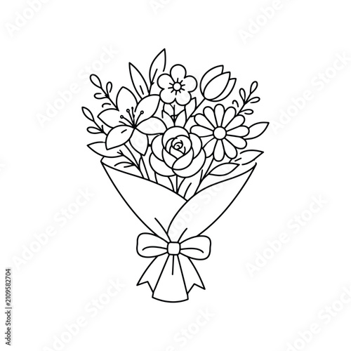 Flower Bouquet Celebration Gift Clean Line Art Icon