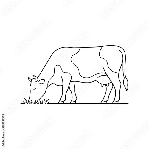 Grazing Cow Livestock Farming Clean Line Art Icon