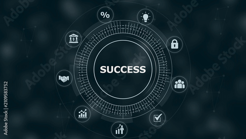 Billede på lærred Digital interface with a central circle containing the word suces surrounded by