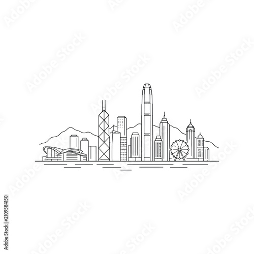 Hong Kong Skyline Urban Clean Line Art Icon