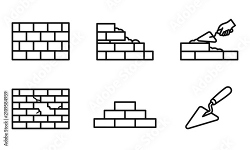 Fotografi Masonry and bricklaying tool icons for construction work.