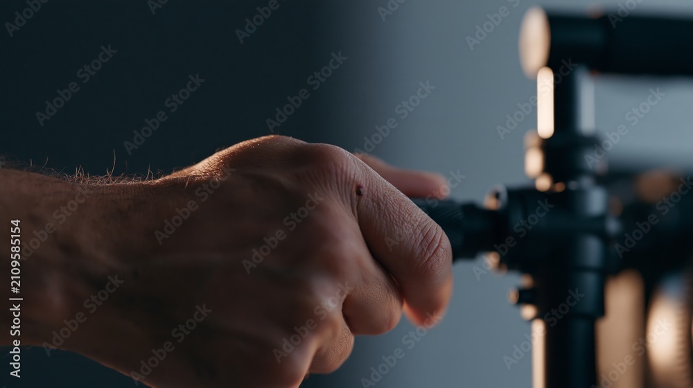 Naklejka premium Hand Adjusting Focus Knob on Camera