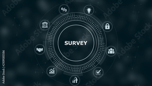Bild auf Leinwand Circular digital interface with the word survey in the center surrounded by busi