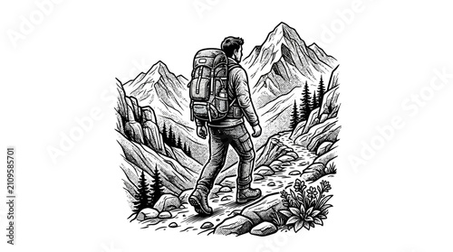 Cuadro en lienzo Man hiking with backpack outdoors.