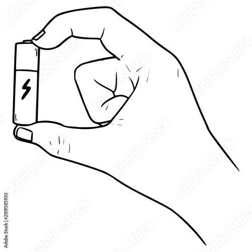 hand holding battery illustration hand drawn outline vector