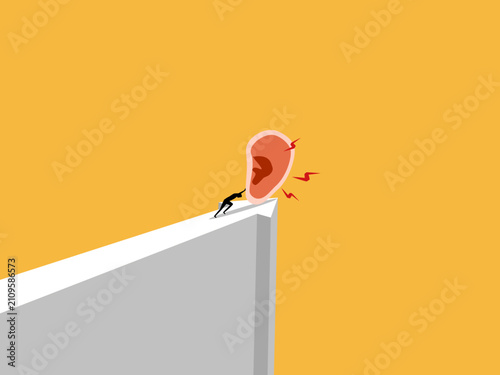 Canvas Print Ignoring his surroundings,  businessman pushed his ear off cliff