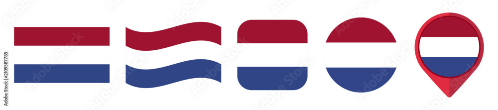 Fototapeta premium Netherlands flag icon set on transparent background