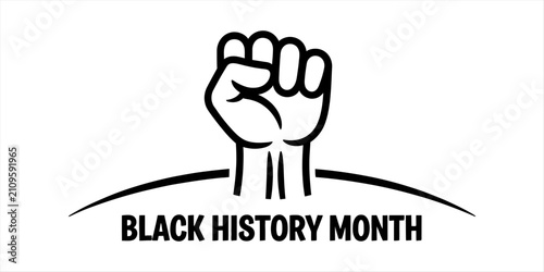 Black history month icon with a raised fist symbol representing unity strength and equality for social justice and civil rights celebration design