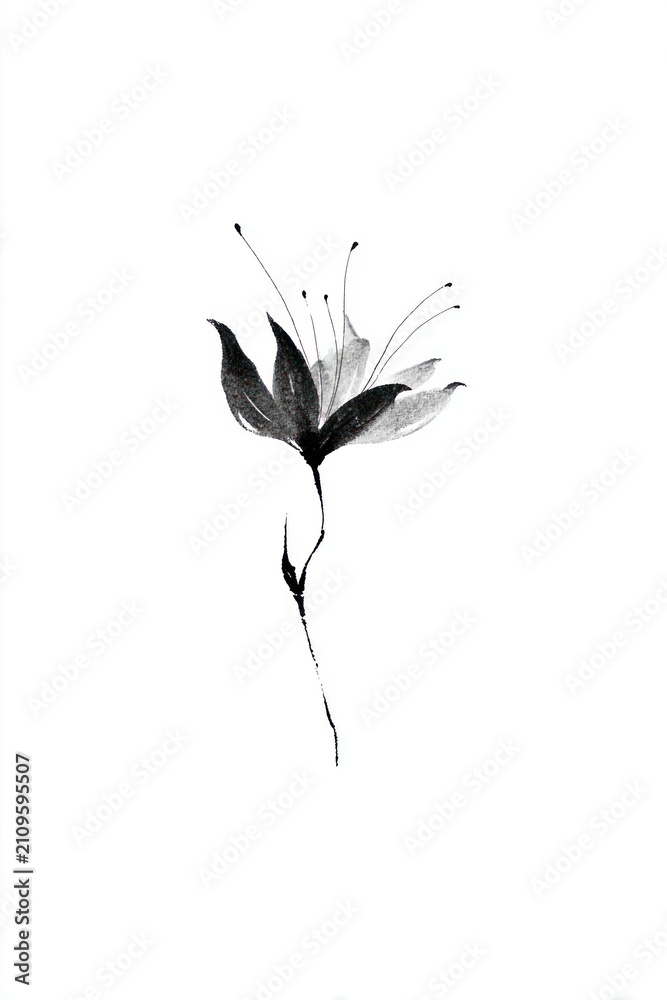 Obraz premium Minimalist black ink flower illustration on a white background.