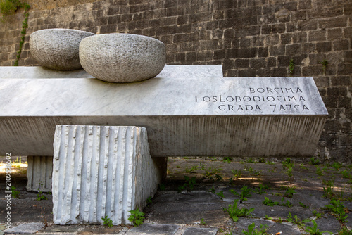 Fotografie Yugoslav partisan war memorial monument to the liberators of Jajce city in Bosni