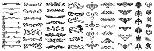 Set or collection of vector filigree flourishes for design. Decorative elements collection.