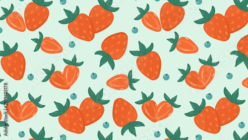 Seamless Strawberry Pattern, Sweet Red Berries Background