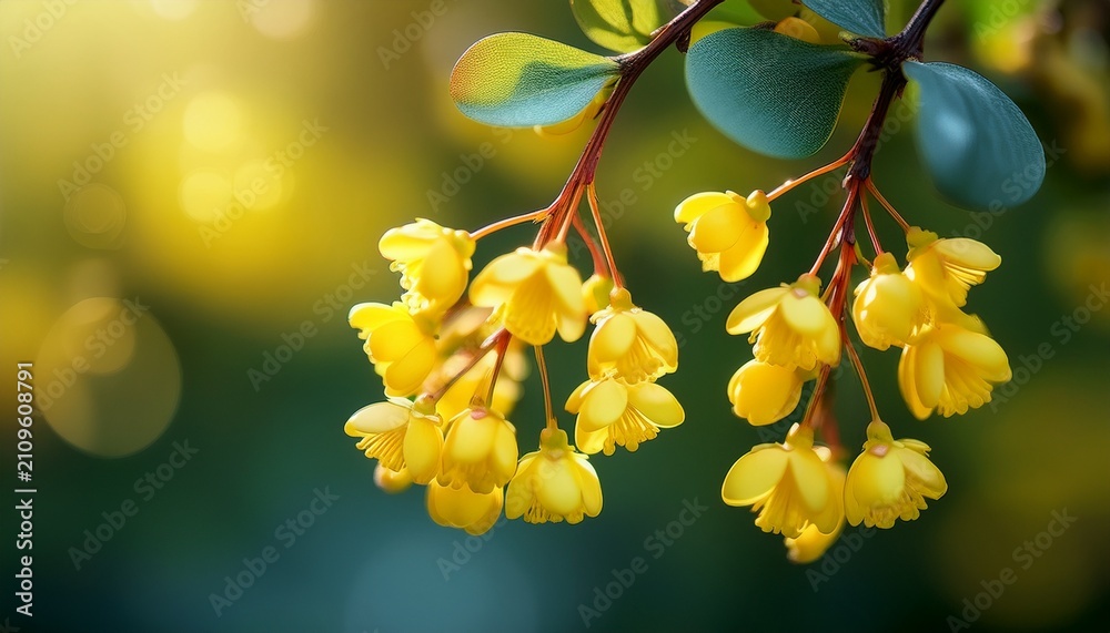 Obraz premium Yellow Barberry Flower In Spring With Blurred Background Shallow Depth Of Field