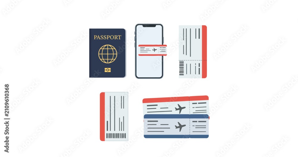 Obraz premium Travel Essentials Passport Boarding Passes and Smartphone