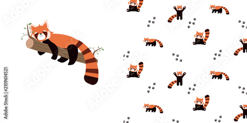 Vector seamless pattern and print for clothing. Pattern with a red panda.