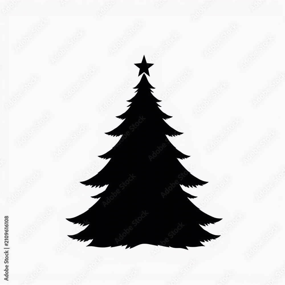 Obraz premium Silhouette of Evergreen Christmas Tree with Star Topper on Plain Background