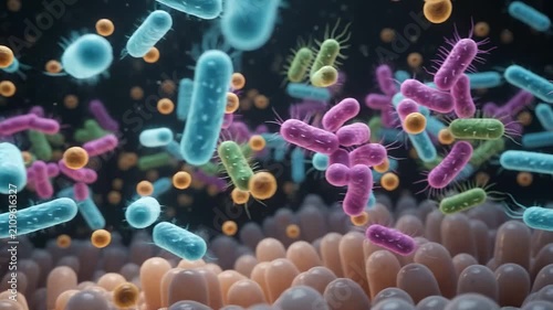 Microscopic view of bacteria and probiotics in the intestinal tract