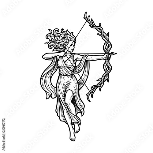 Artemis goddess hunting with bow and arrow