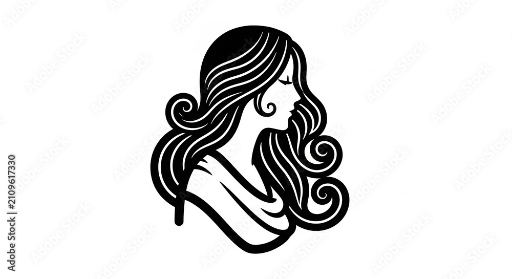 Fototapeta premium Woman with flowing wavy hair silhouette
