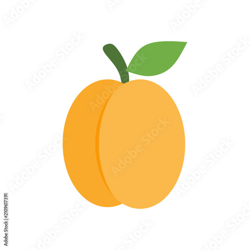 Flat illustration of apricot with green leaves. apricot minimalist organic sweet fruit design. Fresh apricot fruit vector flat illustration healthy food icon design