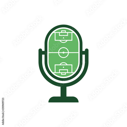 Soccer field inside microphone silhouette sports icon.