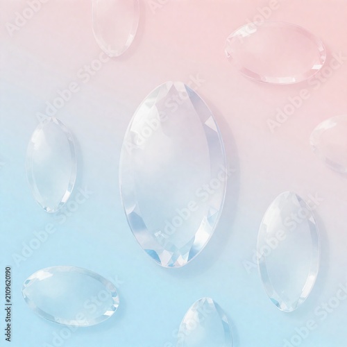 Layered crystal oval slice gradient background with ice blue rose translucent depth