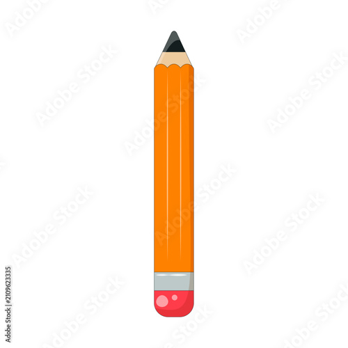 Yellow Wooden Pencil, isolated on white background. Simple flat vector icon for education and stationery concepts.