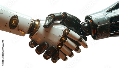 Futuristic Robot Handshake PNG Cutout Transparent Background AI Robotic Hands Deal Clipart Sci Fi Technology Collaboration Graphic Design Element Product Mockup Asset Partnership Illustration