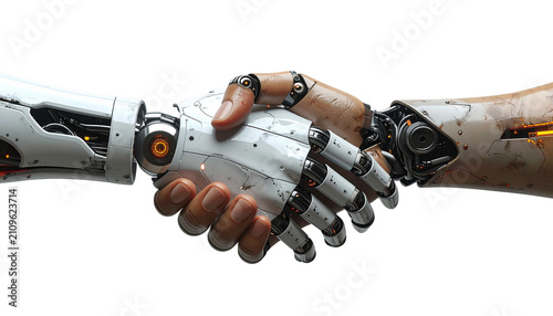 Futuristic Robot Handshake PNG Cutout Transparent Background AI Robotic Hands Deal Clipart Sci Fi Technology Collaboration Graphic Design Element Product Mockup Asset Partnership Illustration