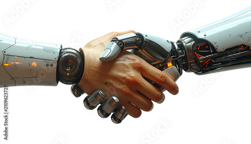 Futuristic Robot Handshake PNG Cutout Transparent Background AI Robotic Hands Deal Clipart Sci Fi Technology Collaboration Graphic Design Element Product Mockup Asset Partnership Illustration