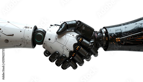 Futuristic Robot Handshake PNG Cutout Transparent Background AI Robotic Hands Deal Clipart Sci Fi Technology Collaboration Graphic Design Element Product Mockup Asset Partnership Illustration