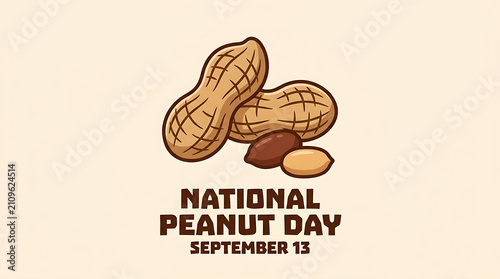 Vintage style National Peanut Day greeting card with hand-drawn peanuts and green leaves on a beige background.