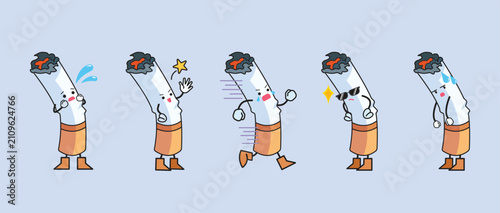 Tableau sur toile Cigarettes mascot characters with expressions and poses colorful illustration set bundle drawing