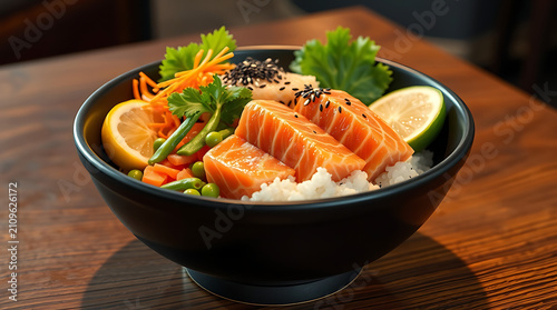 Gourmet Salmon Sushi Bowl with Fresh Vegetables and Premium Ingredients