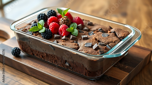 Decadent Chocolate Brownie Topped with Fresh Raspberries and Blackberries