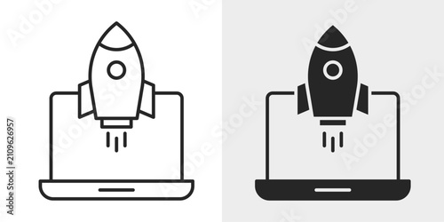 Tech Startup Icon represents innovative businesses, entrepreneurship, and technology ventures with an editable outline vector illustration.