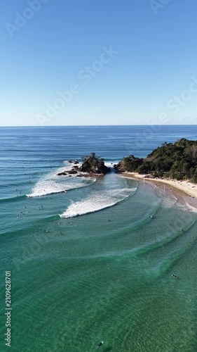 Byron Bay Surfers Aerial Video Wategos Beach Australia 4k
