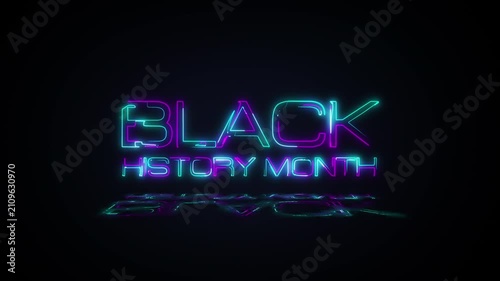 Animation text of Black History Month laser neon glitch text effect on black abstract backgroud. Promote advertising concept isolate using QuickTime Alpha Channel proress 444