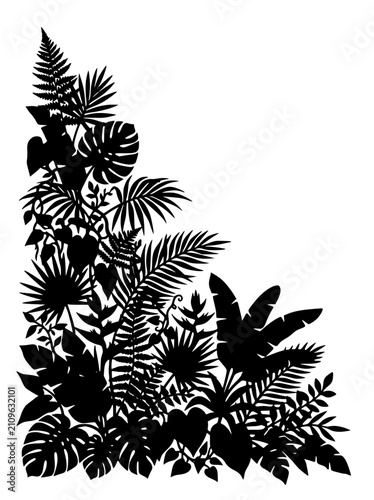 Tropical Jungle Leaves Silhouette Corner Border Design