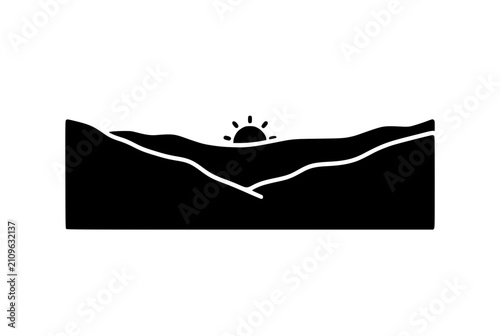 Sunrise over mountains silhouette landscape minimalist icon