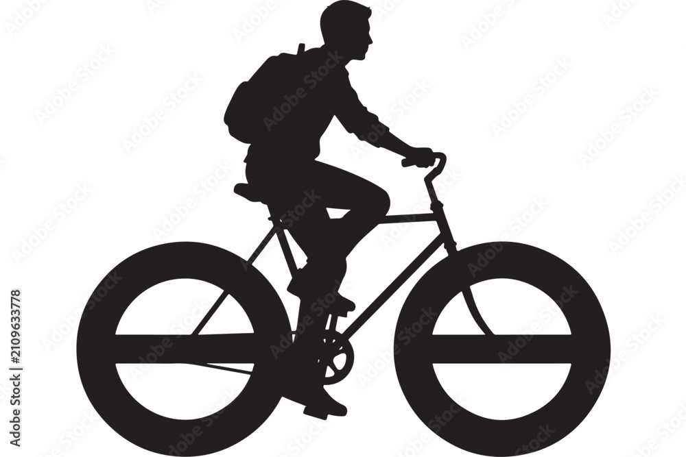Fototapeta premium Bicycle Silhouette with Cyclist Riding, Black and White Vector Illustration of Outdoor Activity and Transportation