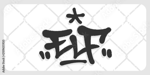 Foto Elf graffiti tag illustration displays hand drawn urban street art typography lettering